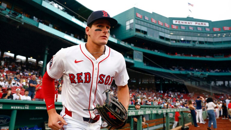 Boston Red Sox right fielder Roman Anthony runs onto the field for warmups before facing the Kansas City Royals at Fenway Park on Aug. 6, 2025.