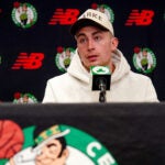 Celtics guard Payton Pritchard during the Boston Celtics end-of-season media availability at the Auerbach Center. -